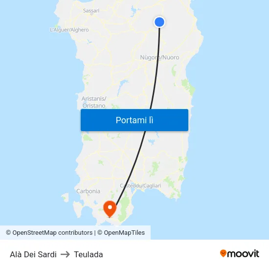 Alà Dei Sardi to Teulada map