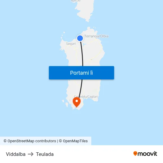 Viddalba to Teulada map