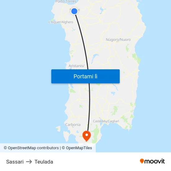 Sassari to Teulada map