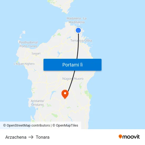 Arzachena to Tonara map