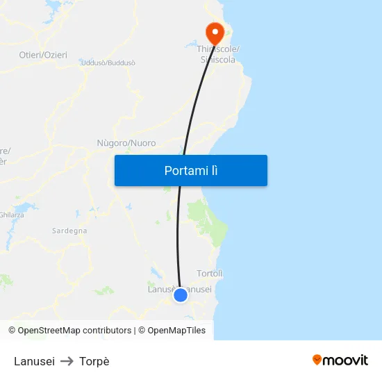Lanusei to Torpè map