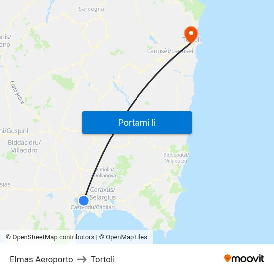 Elmas Aeroporto to Tortolì map