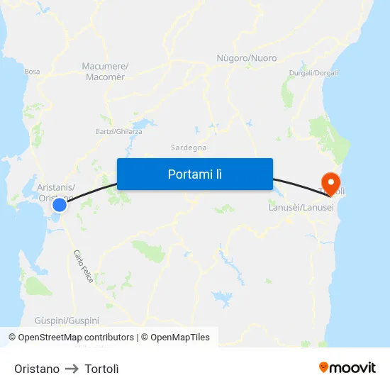 Oristano to Tortolì map