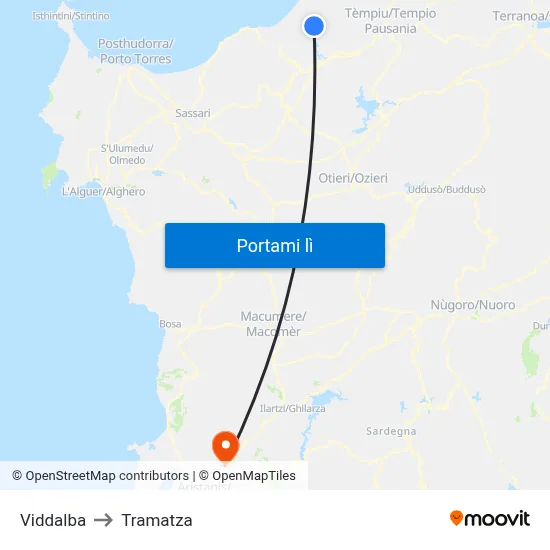 Viddalba to Tramatza map