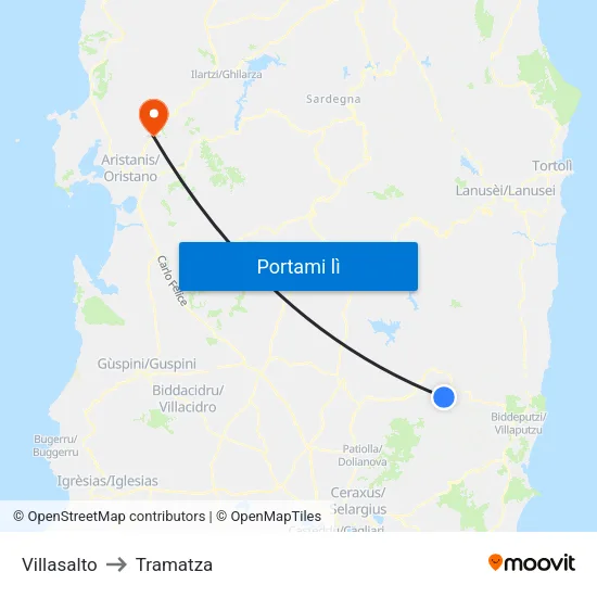 Villasalto to Tramatza map
