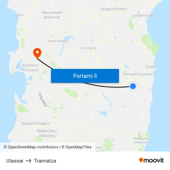 Ulassai to Tramatza map