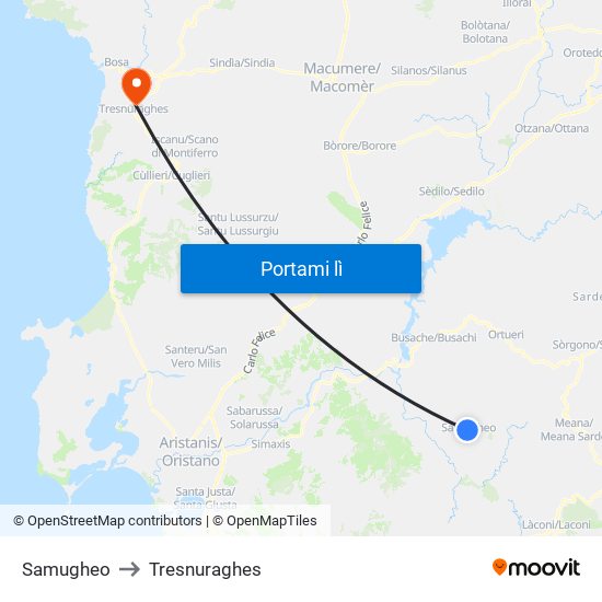 Samugheo to Tresnuraghes map