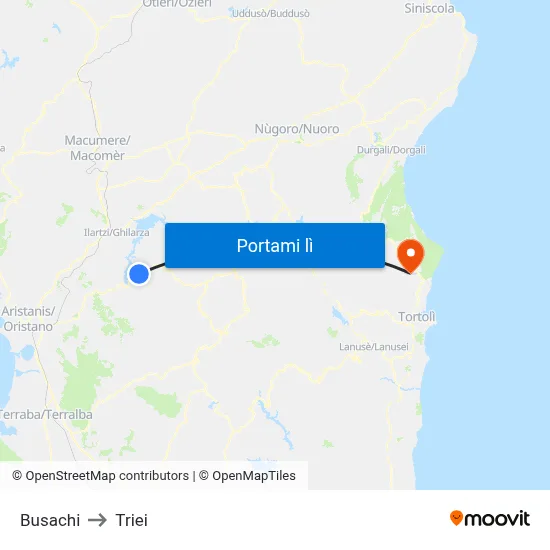 Busachi to Triei map
