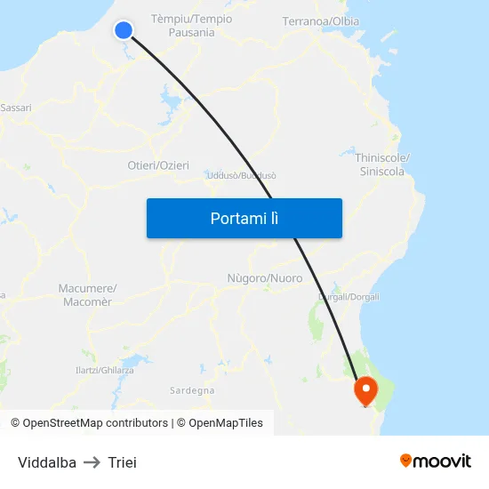 Viddalba to Triei map