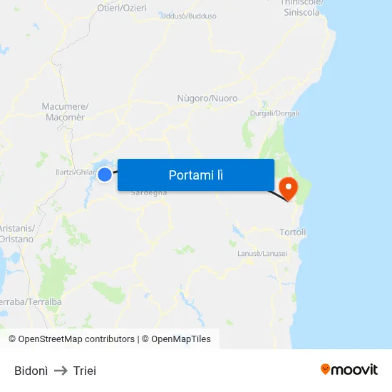 Bidonì to Triei map