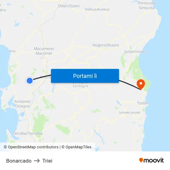 Bonarcado to Triei map
