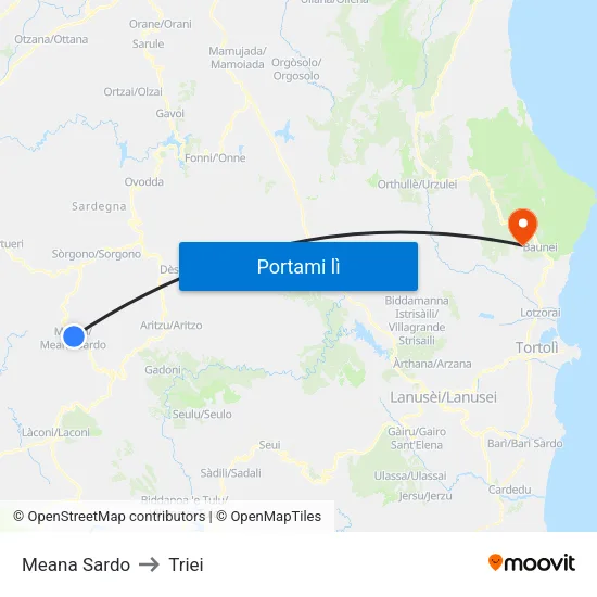 Meana Sardo to Triei map