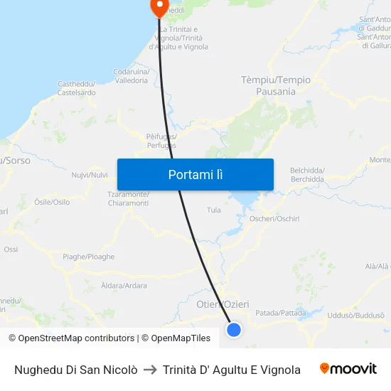 Nughedu Di San Nicolò to Trinità D' Agultu E Vignola map