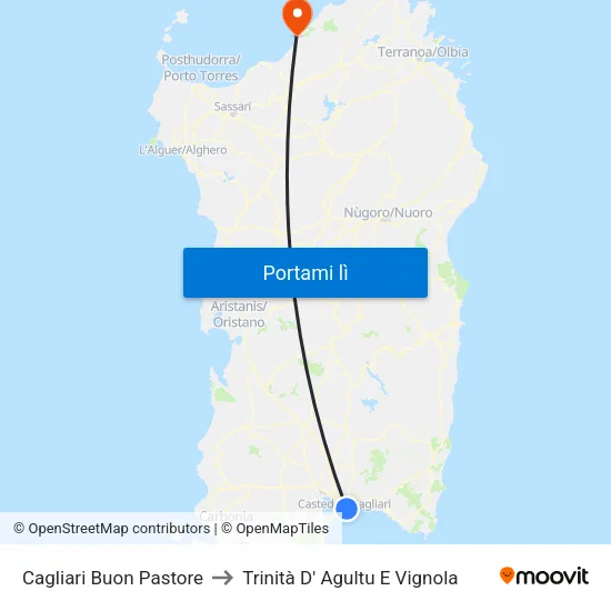 Cagliari Buon Pastore to Trinità D' Agultu E Vignola map