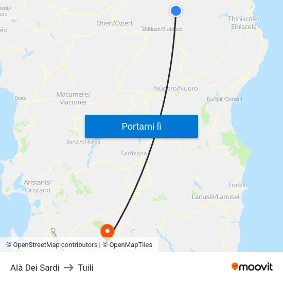 Alà Dei Sardi to Tuili map