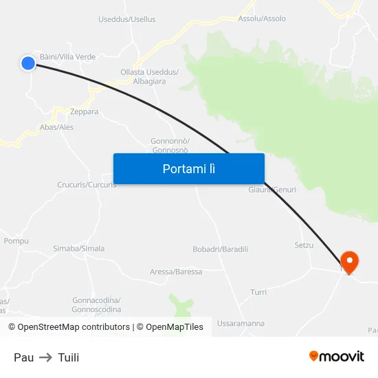 Pau to Tuili map