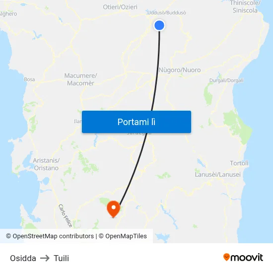Osidda to Tuili map