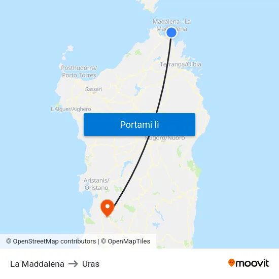 La Maddalena to Uras map