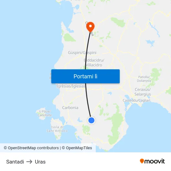 Santadi to Uras map