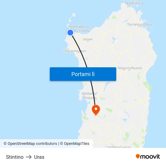 Stintino to Uras map