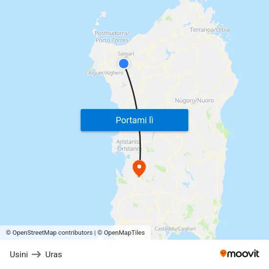 Usini to Uras map