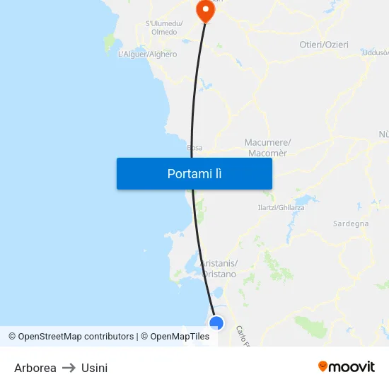 Arborea to Usini map
