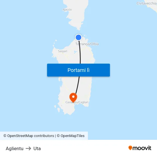 Aglientu to Uta map