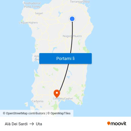 Alà Dei Sardi to Uta map