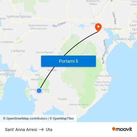 Sant' Anna Arresi to Uta map