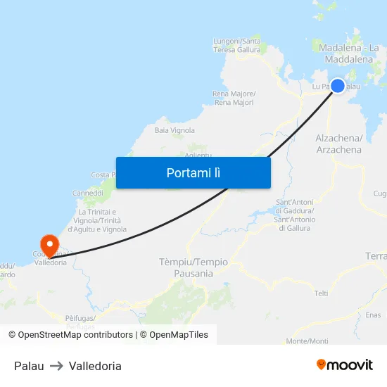 Palau to Valledoria map
