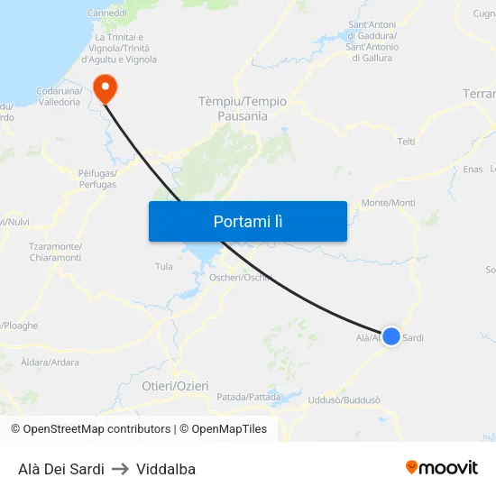 Alà Dei Sardi to Viddalba map