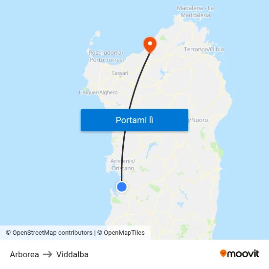 Arborea to Viddalba map