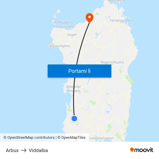 Arbus to Viddalba map