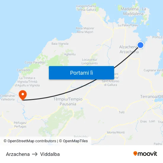 Arzachena to Viddalba map