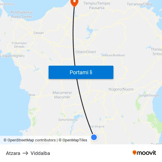 Atzara to Viddalba map