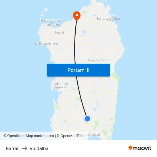 Barrali to Viddalba map