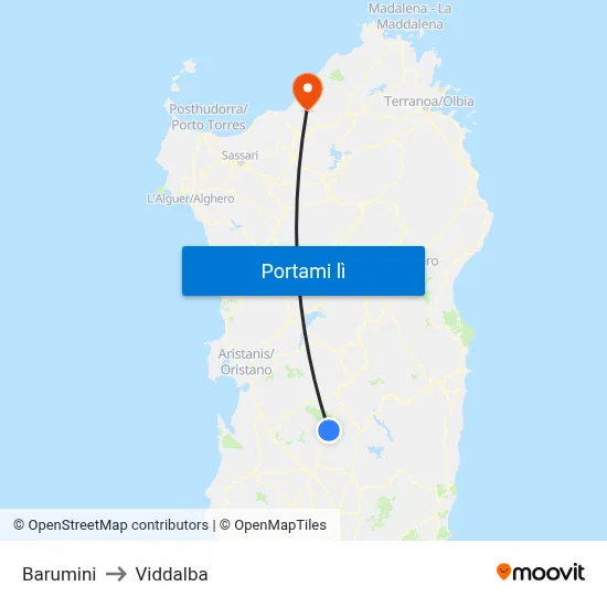 Barumini to Viddalba map
