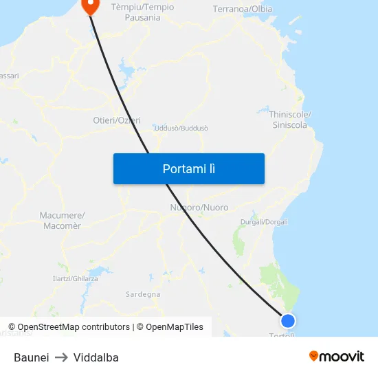 Baunei to Viddalba map