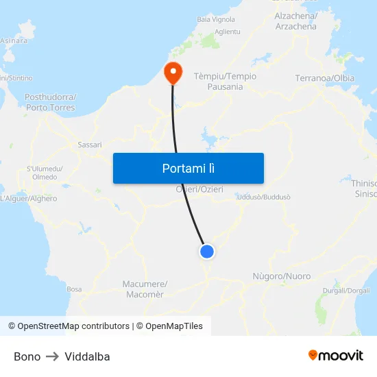 Bono to Viddalba map