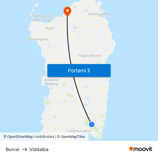 Burcei to Viddalba map