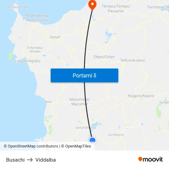 Busachi to Viddalba map