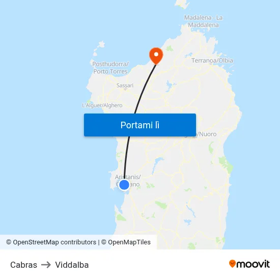 Cabras to Viddalba map