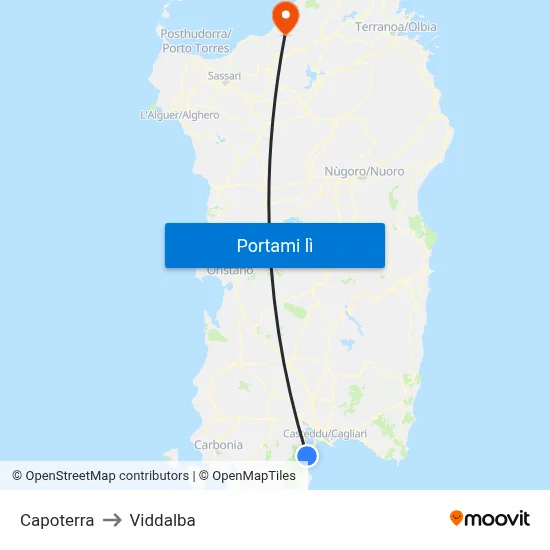 Capoterra to Viddalba map