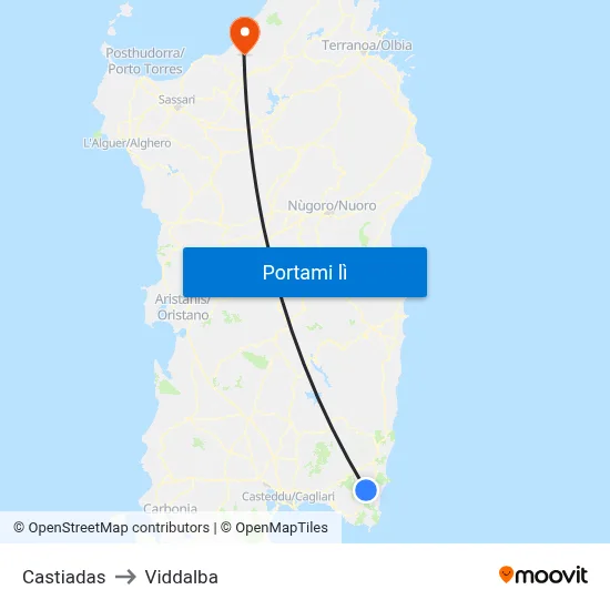 Castiadas to Viddalba map