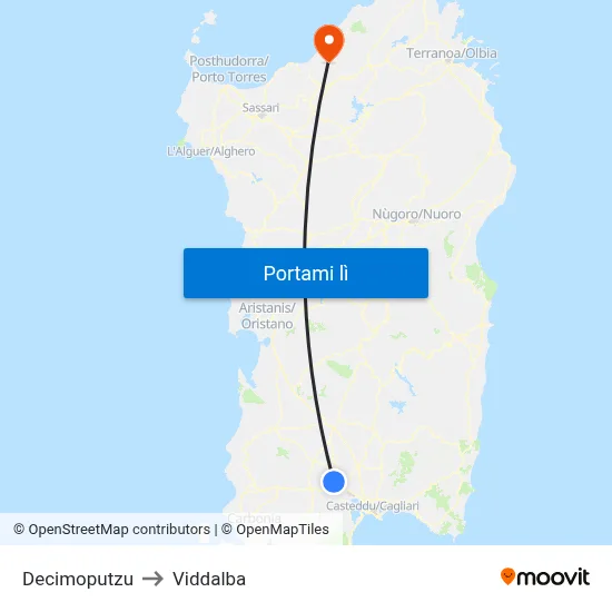 Decimoputzu to Viddalba map