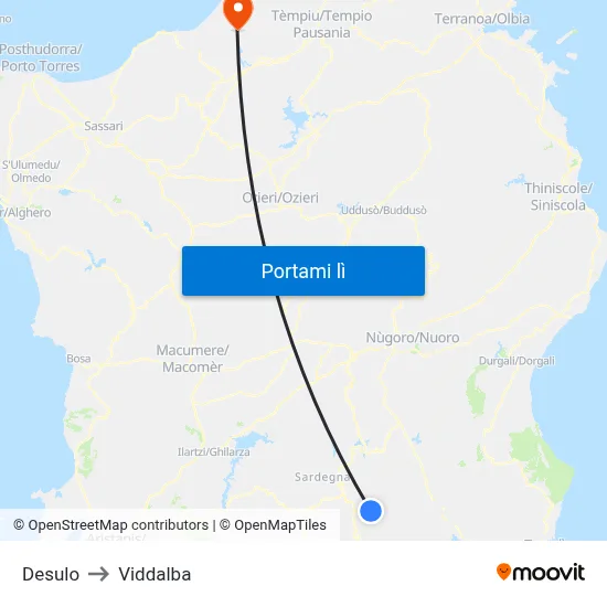 Desulo to Viddalba map