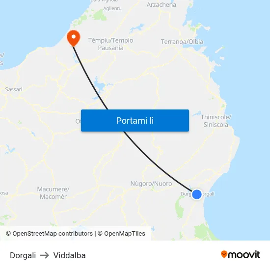 Dorgali to Viddalba map