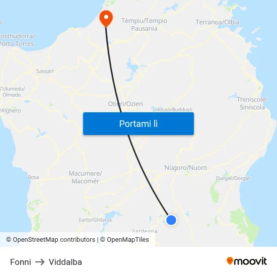 Fonni to Viddalba map