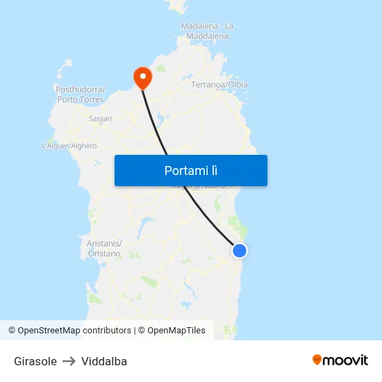 Girasole to Viddalba map