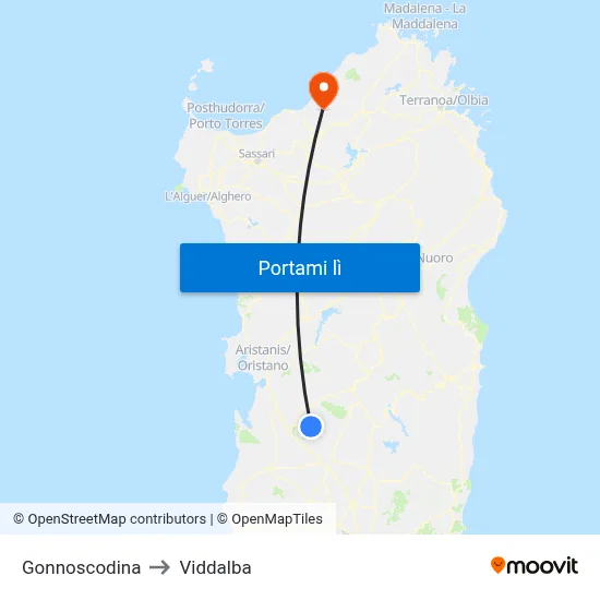 Gonnoscodina to Viddalba map